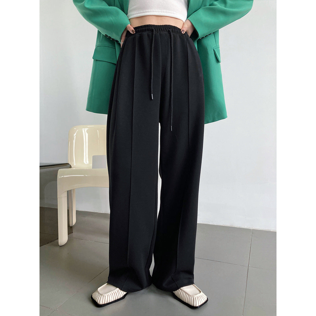 Pantalon Large Décontracté Femme Taille Élastique